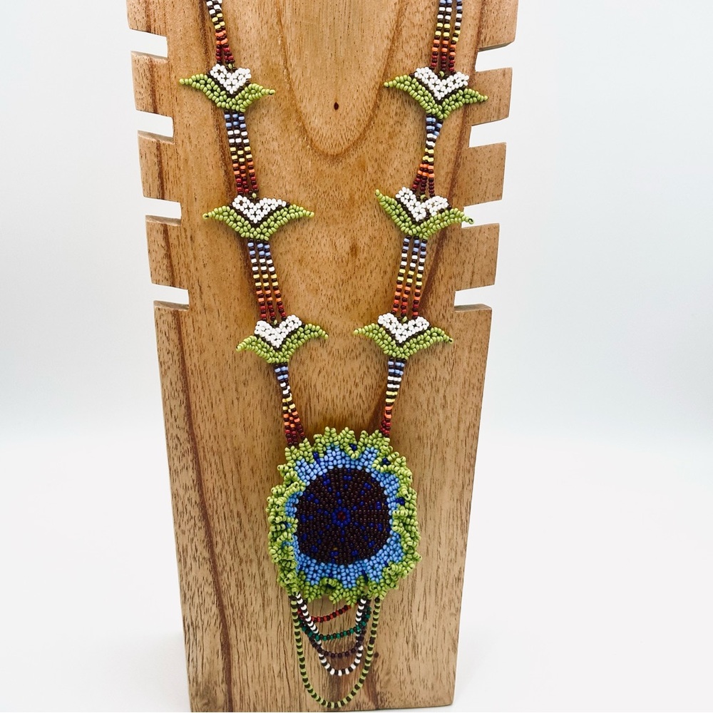 Embera Hand Beaded Artisan Colombian Floral Statement Necklace View 6